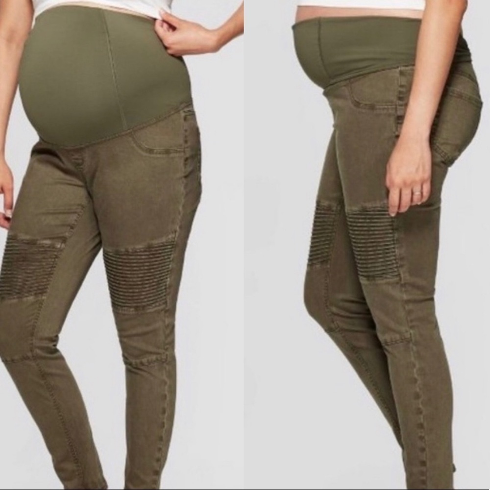 Ingrid & Isabel Maternity Moto Zip Jegging Green 8